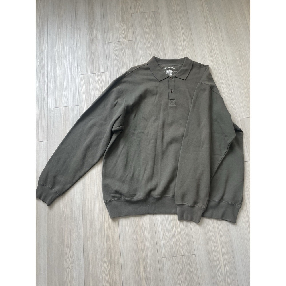 Eddie Bauer Size XL Long Sleeve Green Cotton Polo With Light Faded Shoulders